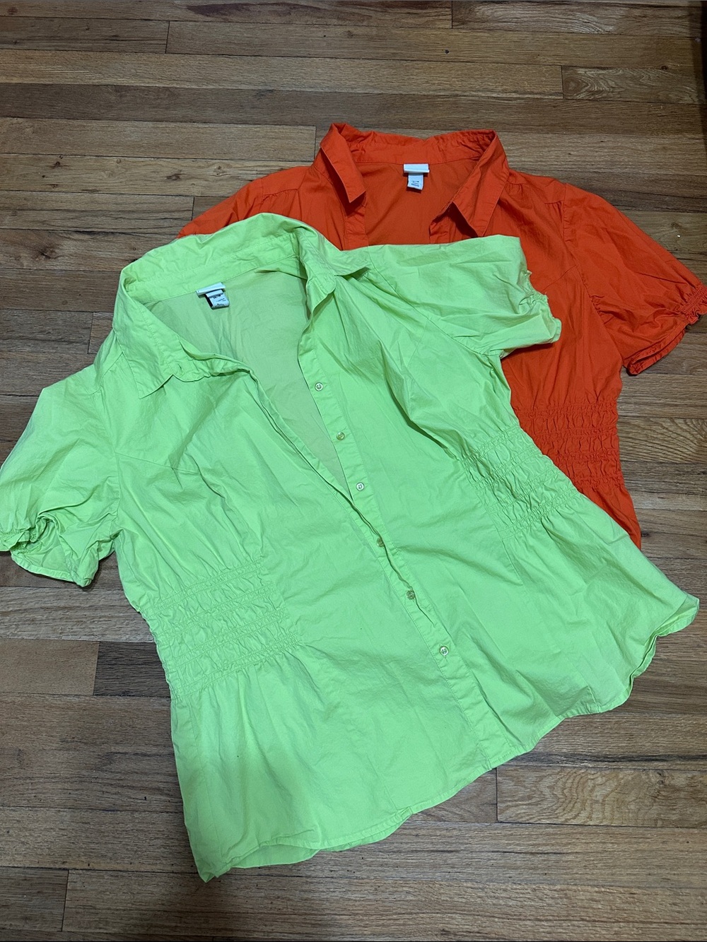 Set of 2 - Lime Green & Orange Short-Sleeve Button-Down Tops